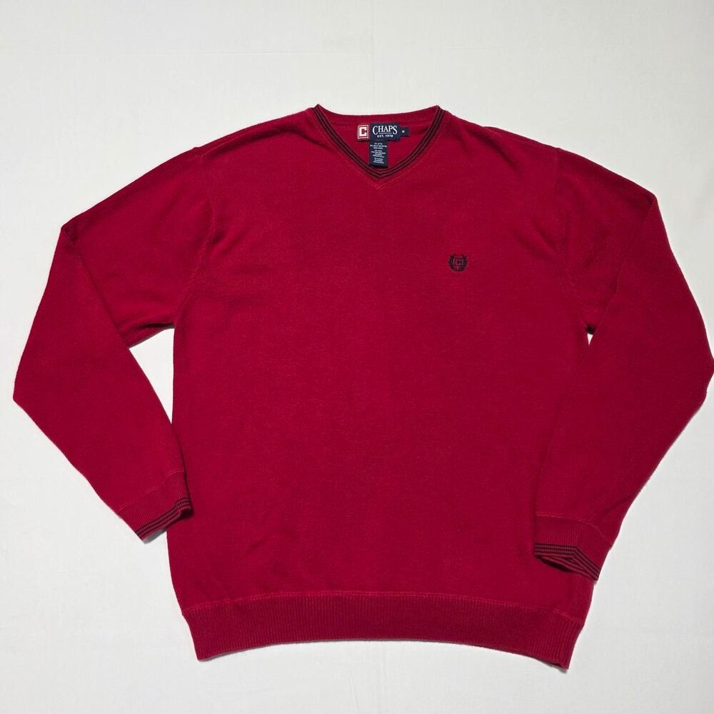 Chaps Vintage 90s Y2K deep red v-neck sweater men's size medium
